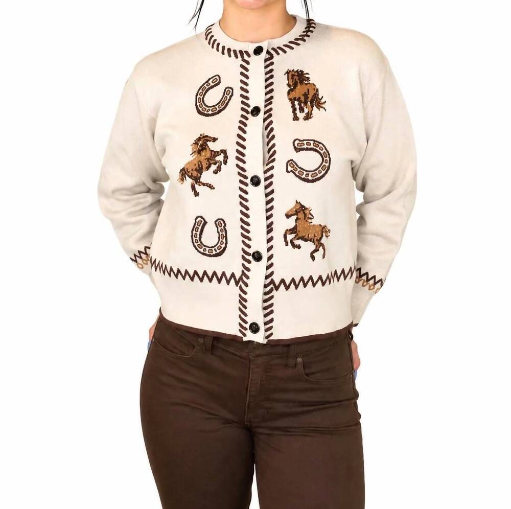 NEW SKIES ARE BLUE desert rodeo western intarsia cardigan in ivory